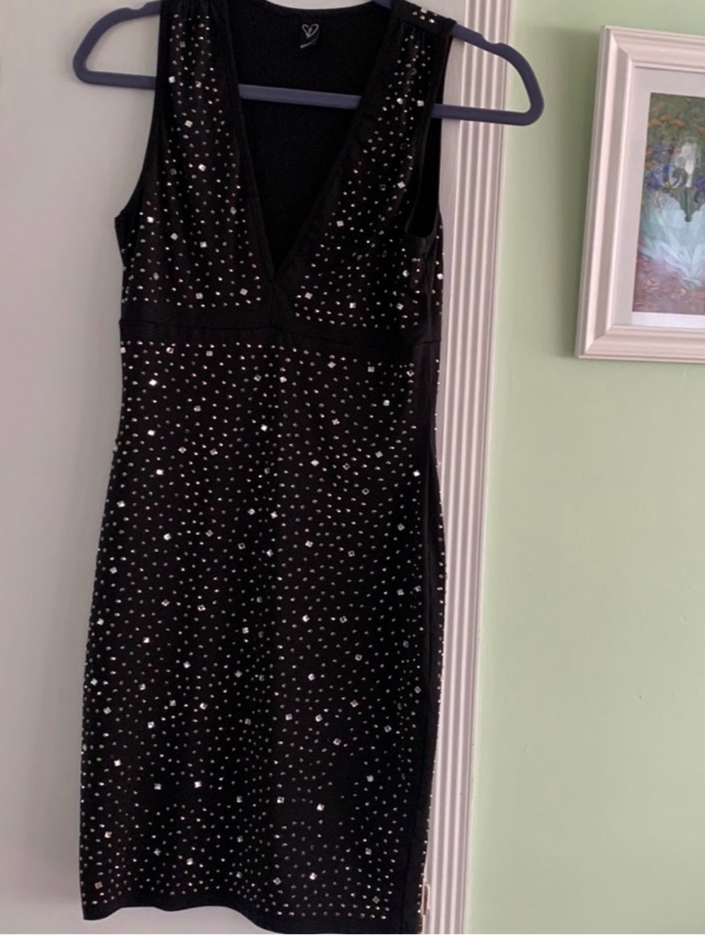 Windsor Black Sleeveless V-Neck Rhinestone Sheath Dress